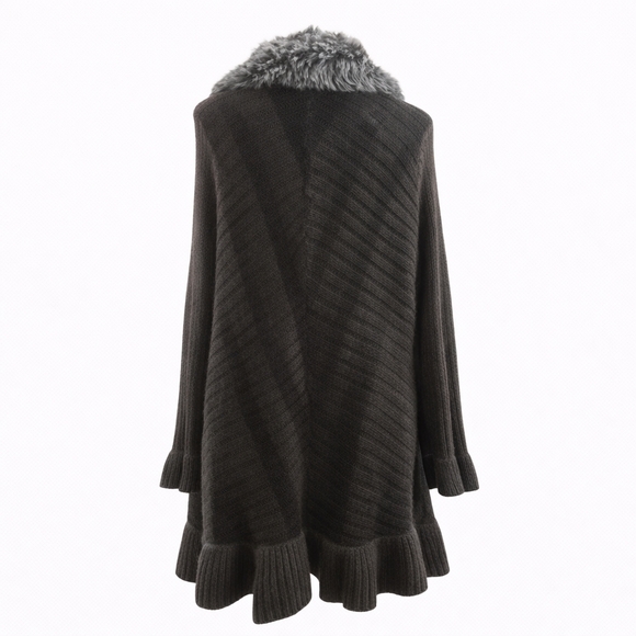 Dressbarn Black Faux Fur open cardigan sweater 18 20 waterfall black grey - Picture 4 of 7